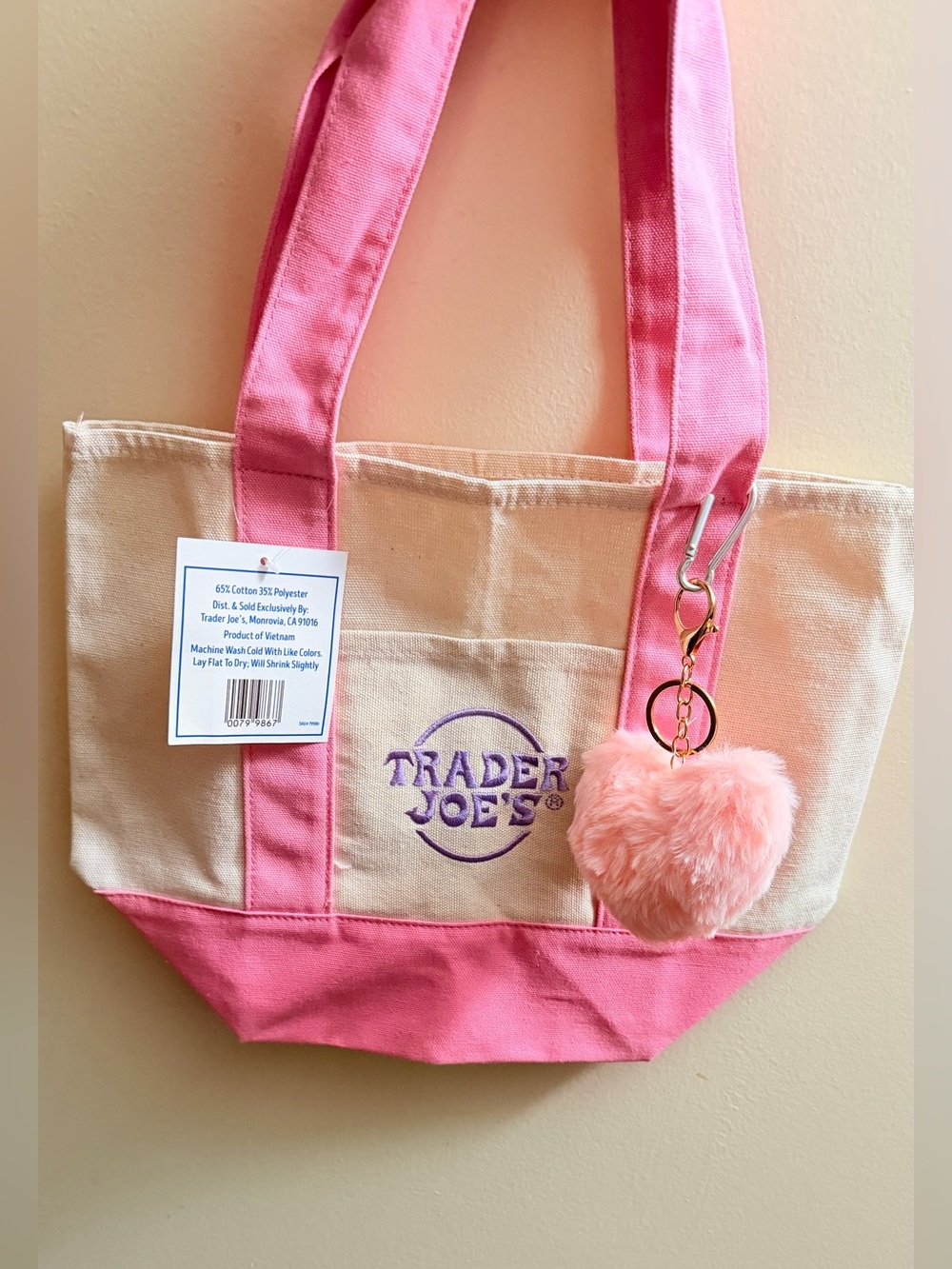 Pink & Cream Canvas Tote Bag - Picture 3 of 4